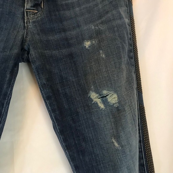 Hudson Jude Slouch Skinny Studded Side Seam Jeans Distressed in Rebelion Size 25 - Picture 8 of 16